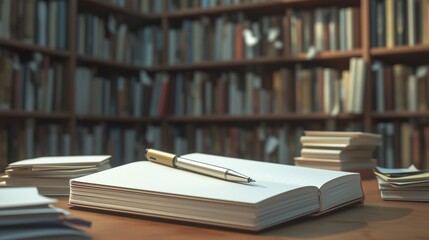 Fototapeta premium A pen on a blank, open book.