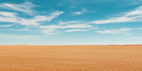 Fototapeta premium climate change carbon dioxide solutions concept. A vast, sandy landscape under a bright blue sky with wispy clouds, creating a serene atmosphere.