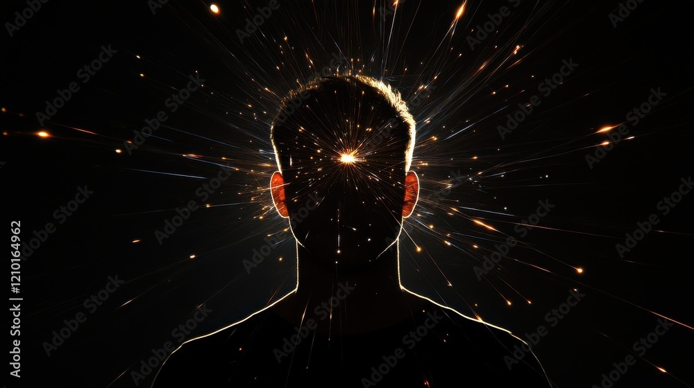 Poster man glowing with energy against a dark background illustrating creativity and inspiration in a conce