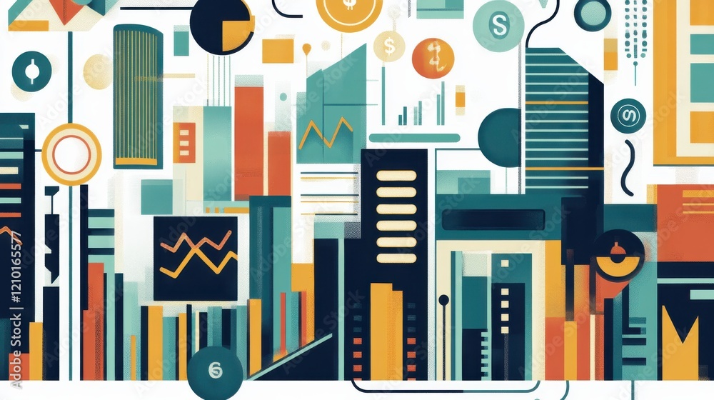 Aufkleber modern venture concept featuring abstract financial elements and urban architecture design