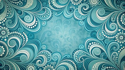 Aqua Swirl Design Decorative Teal and White Floral Frame for Elegant Invitations or Event Announcements