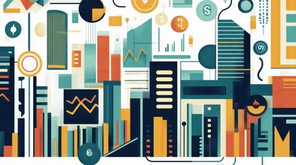 Modern venture concept featuring abstract financial elements and urban architecture design