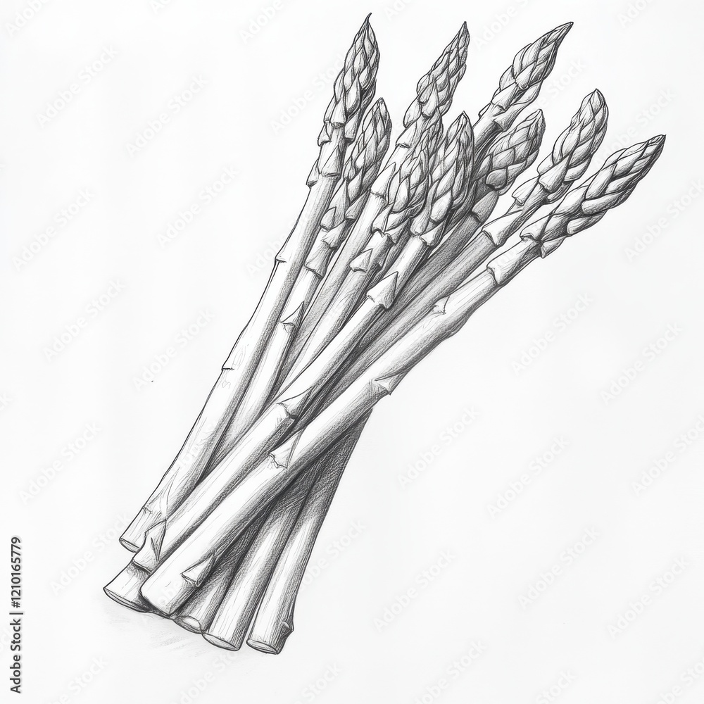 Poster sketch of fresh asparagus spears arranged in a natural way on a plain background