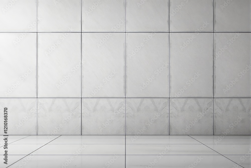 Poster minimalistic white tile wall and floor background for branding or presentation concept.