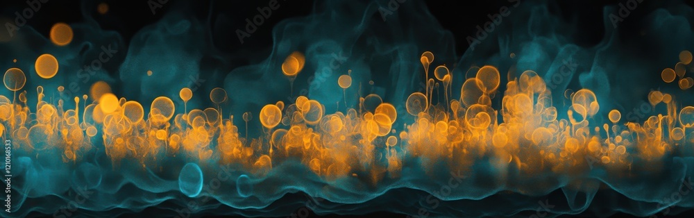Fototapete cyan and gold bokeh lights create an enchanting visual effect in a dark setting