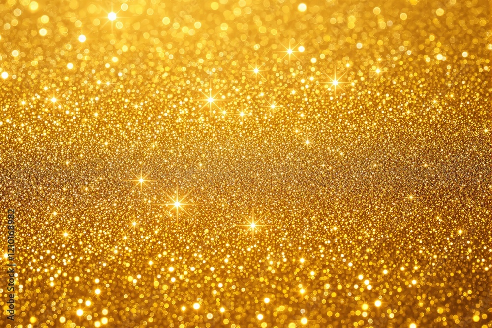 Poster Golden sparkling glitter background with glowing light effects.