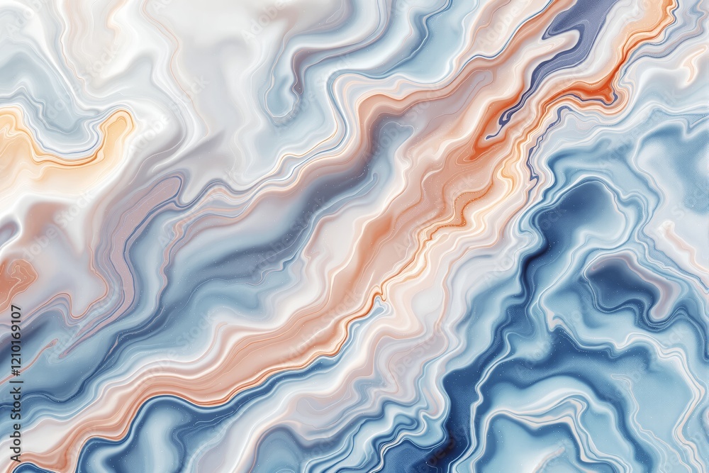 Poster abstract fluid art with light pastel swirls and soft tones background.