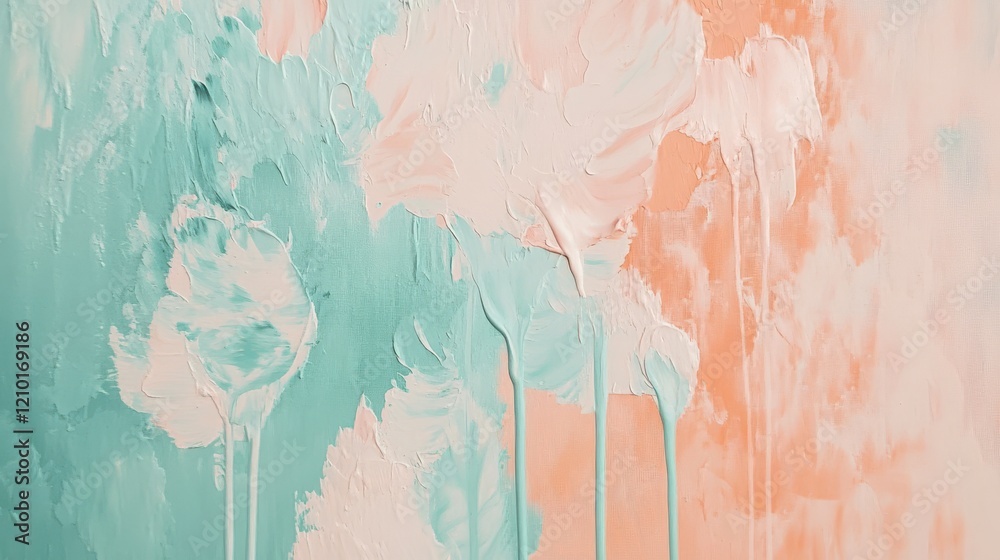 Poster soft pastel strokes create a soothing blend of mint and peach on textured canvas
