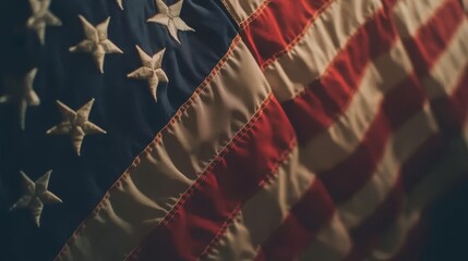 The flag of the United States on a dark background with a text space