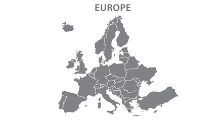 Europe with countries Map grey