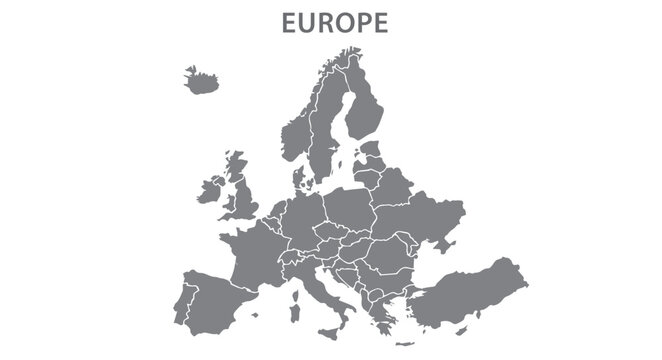 Europe with countries Map grey
