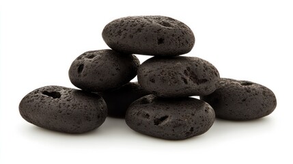Stacked dark stones, isolated, white background, spa, wellness