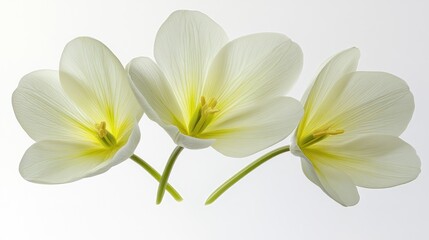 Three cream flowers studio shot, white background, elegant design, greeting card