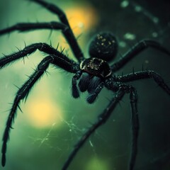 Obraz premium Close-up of a Black Spider in Nature