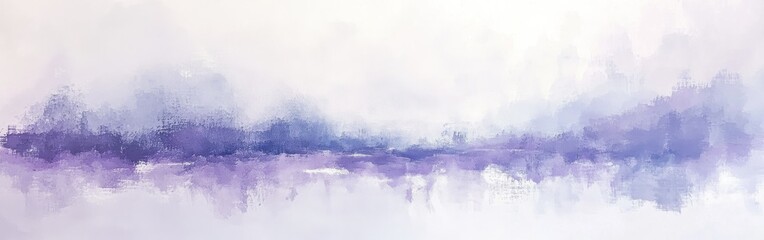 Soft lavender and pale gray hues blend seamlessly over tranquil waters at dawn with a serene landscape