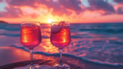 Sunset cocktails on beach cocktails alcohol drink