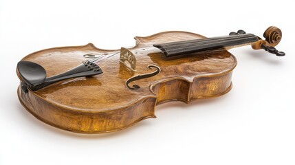 Obraz premium Antique violin rests on white background; studio shot for musical instrument catalog