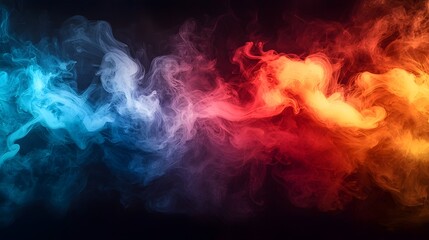 Captivating Colorful Swirling Smoke and Fog Abstract Background with Bold Red Orange Yellow and Blue Hues Creating a Dramatic Atmospheric and Energetic Composition