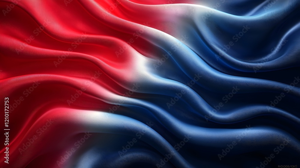 Leinwandbilder Waving Silk Textured Abstract Flag in Vibrant Red White and Blue Colors Creating a Dynamic and Elegant Background