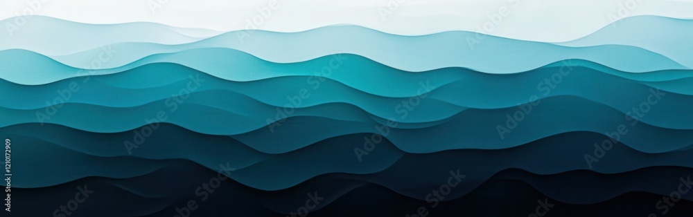 Poster Minimalist gradient of pencil strokes creating soft ocean wave patterns in varying shades of blue and teal