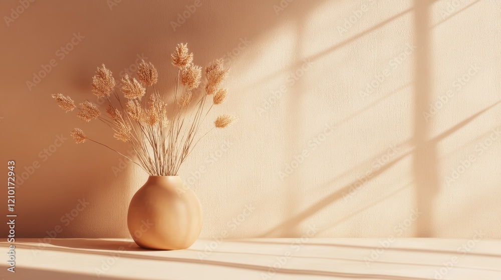 Poster minimalist arrangement of dried flowers in a monochromatic setting highlighting natural textures and
