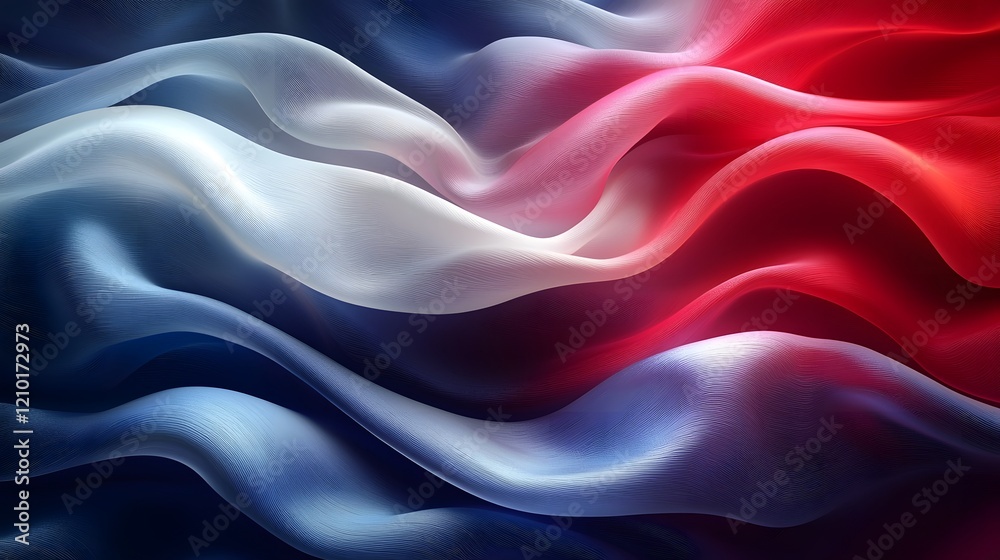 Aufkleber Flowing Abstract Flag Background with Silk Texture and Gentle Waves   Patriotic Red White and Blue Colors Creating a Stylized Dynamic and Elegant Digital
