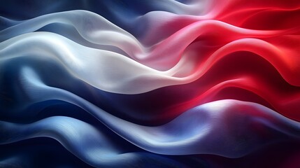 Fototapeta premium Flowing Abstract Flag Background with Silk Texture and Gentle Waves Patriotic Red White and Blue Colors Creating a Stylized Dynamic and Elegant Digital