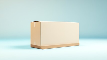A simple, unmarked cardboard box sits on a light blue surface, showcasing its neutral design and versatility for shipping or storage purposes.