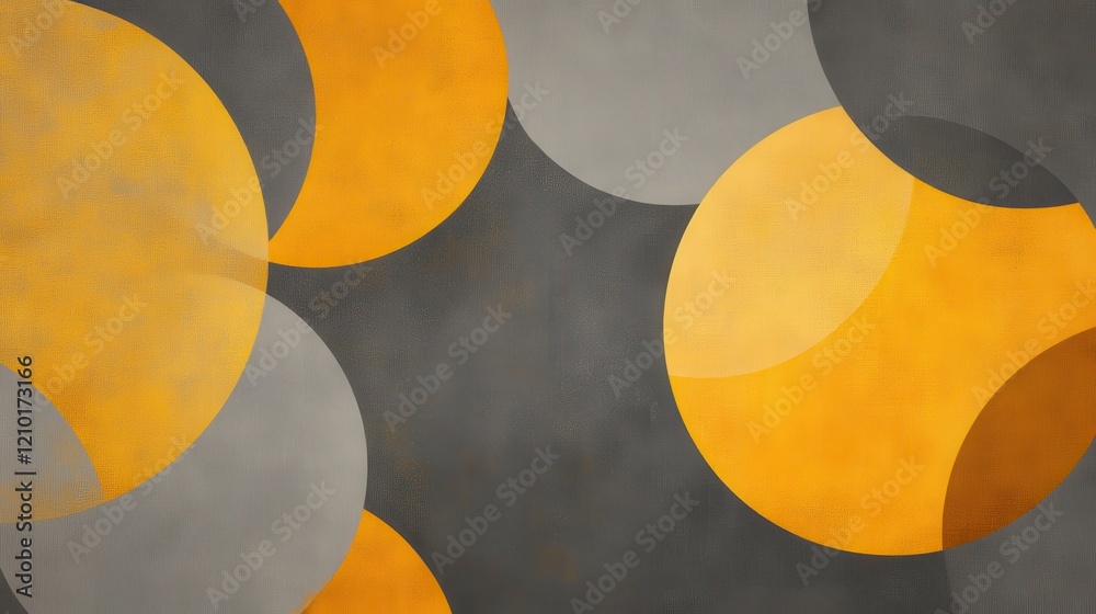 Poster minimalist arrangement of amber and gray circles on a textured background creates a modern visual ae