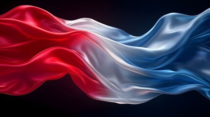 Obraz premium Flowing Abstract Flag Design in Vibrant Red White and Blue Silk Texture Graceful Billowing Fabric with Smooth Shiny Appearance Evoking Patriotism and Freedom