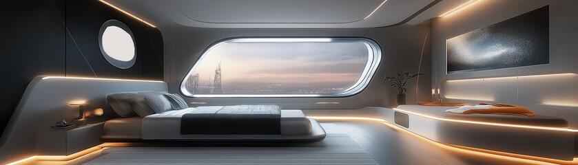 Obraz premium A sleek and futuristic bedroom interior design. 