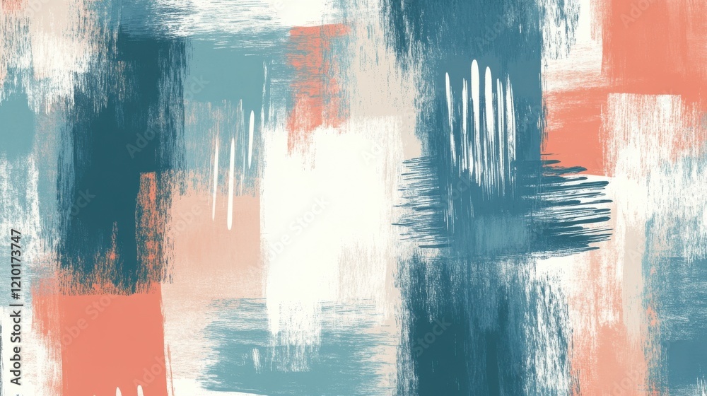 Poster Soft brush strokes blend muted teal and coral hues creating a calming abstract background for artistic expression