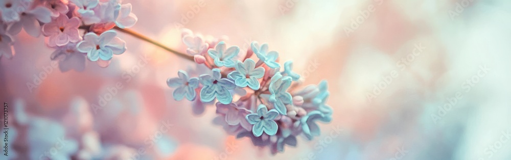 Poster Breathtaking display of pastel lilacs against an ethereal bokeh background in soft light