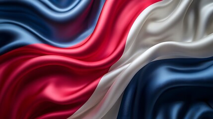 Vibrant and flowing silk like texture in a dynamic abstract flag inspired color palette of red white and blue
