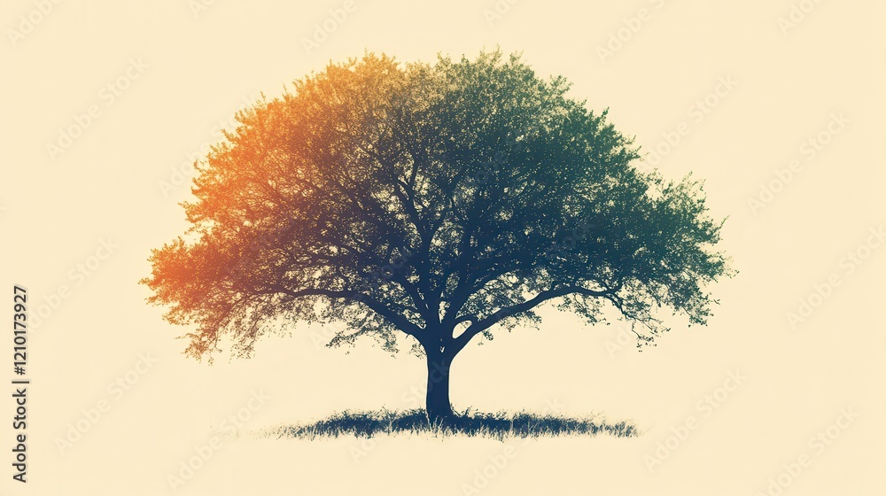 Poster elegant silhouette of a tree with expansive branches against a warm backdrop at sunset