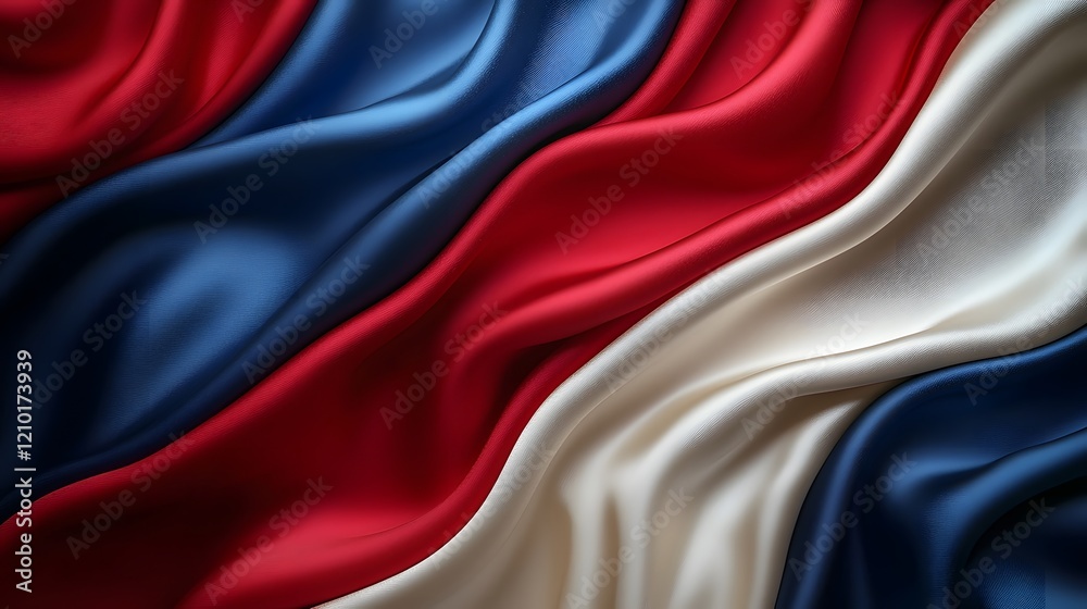 Fototapete fluid and graceful abstract background with smooth silk textures in red white and blue creating a be