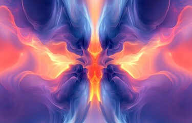 Fototapeta premium Abstract Butterfly: Fluid Hues of Purple, Orange, and Blue in a Dreamlike Style