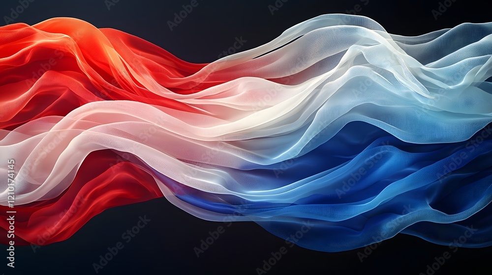 Fototapete Elegant and Captivating Abstract Flag Design with Soft Silk Like Texture in a Gentle Waving Motion Featuring Soothing Red White and Blue Hues for a Serene Atmospheric Visual Experience