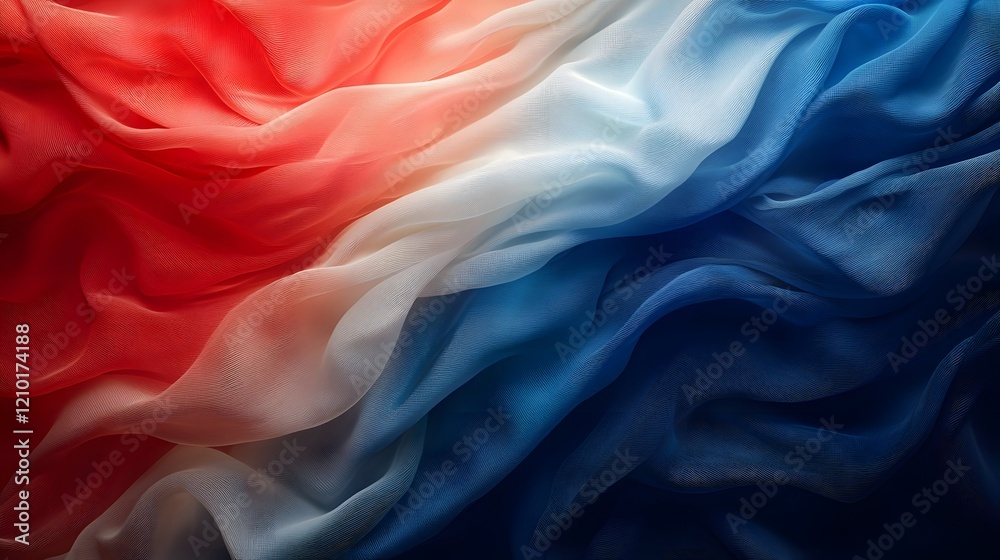 Poster flowing and textured abstract flag in patriotic red white and blue colors silk like fabric design wi
