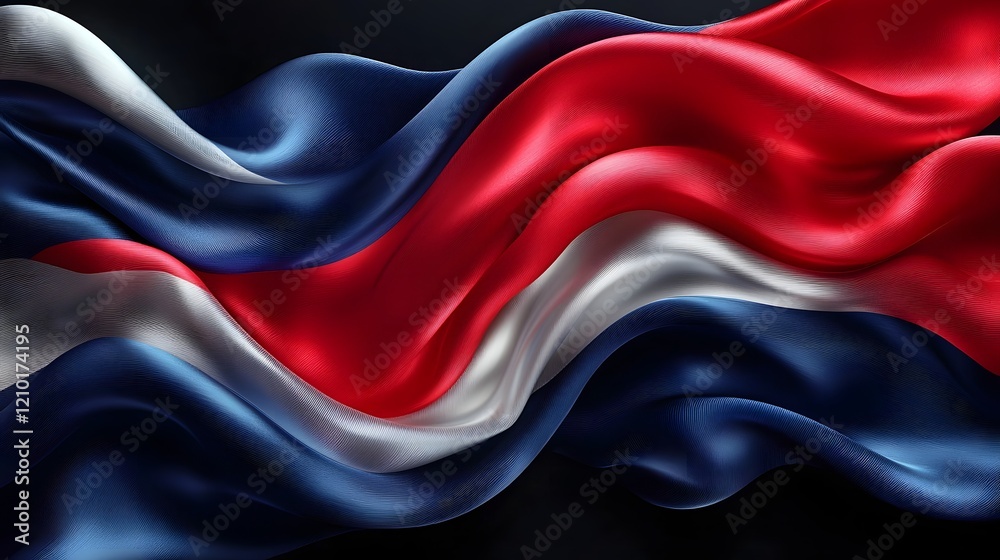 Poster vibrant flowing abstract design of a red white and blue flag with elegant silk like texture and dyna