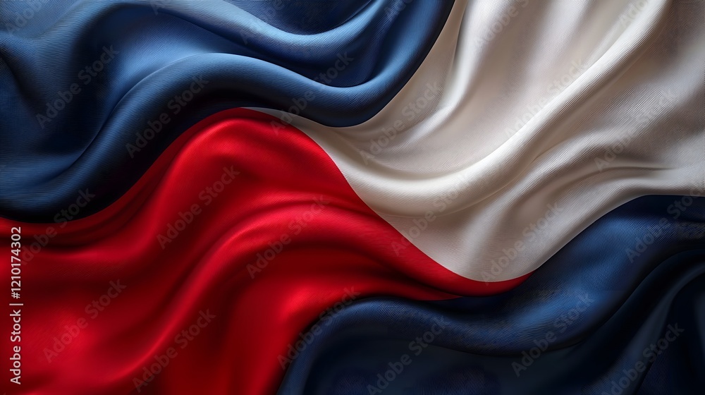 Poster vibrant and flowing abstract flag design in red white and blue with elegant silk texture background 
