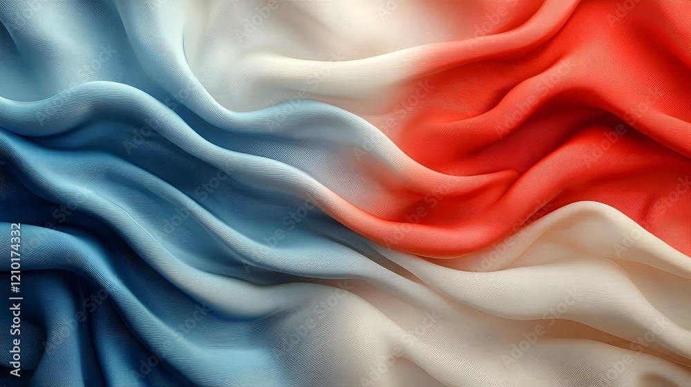 Fototapete abstract flag background with soft flowing silk textures in vibrant red white and blue capturing the graceful motion and dynamic energy of a waving flag