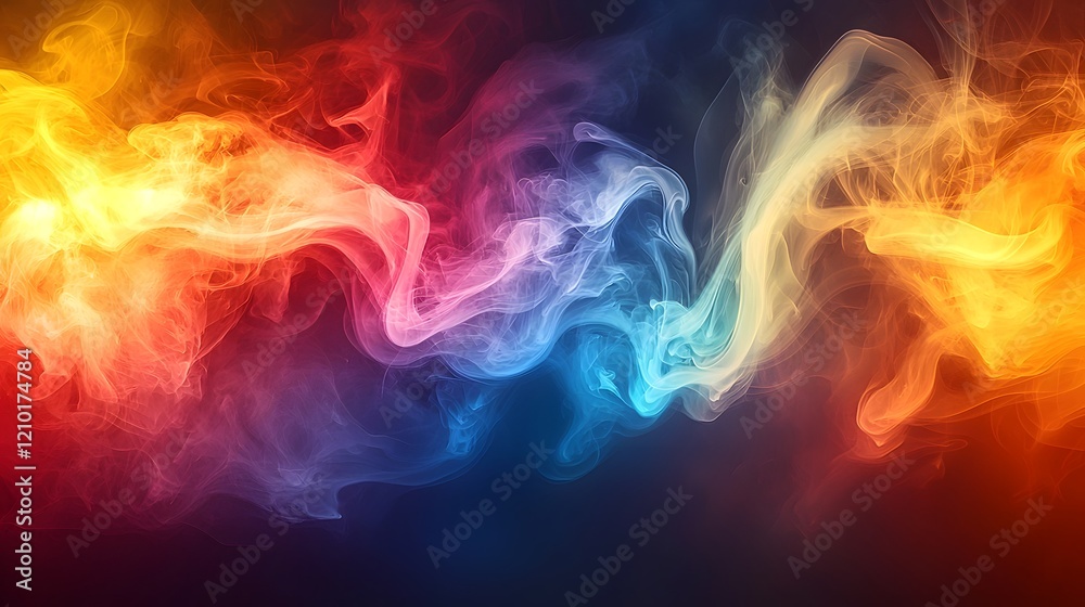 Aufkleber cinematic swirling fog with smoke in warm and cool tones of red orange yellow and blue creating a vi