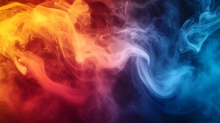 Obraz premium Cinematic Swirling Fog and Smoke Background in Vibrant Warm and Cool Tones of Red Orange Yellow and Blue Moody Atmospheric and Visually Striking Abstract Composition
