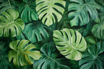Fototapeta premium Monstera plant leaves creating a tropical vibe