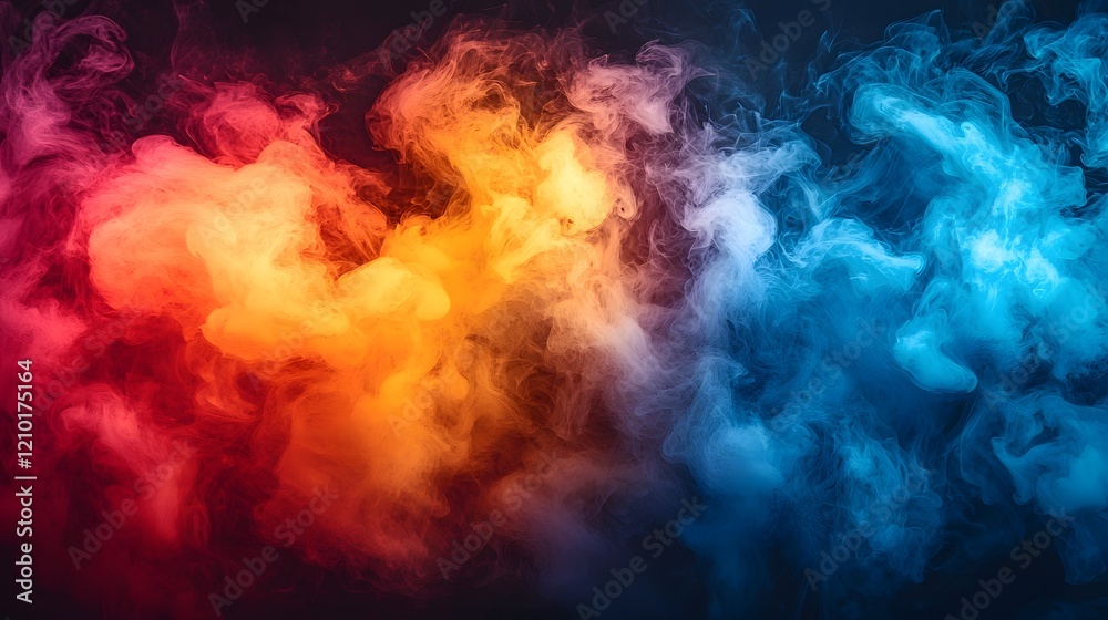 Fototapete cinematic swirling fog and smoke in warm tones of red orange and yellow and cool tones of blue creat