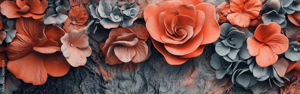 Leinwandbilder elegant coral and gray floral elements create a stunning visual display with beautiful textures and 