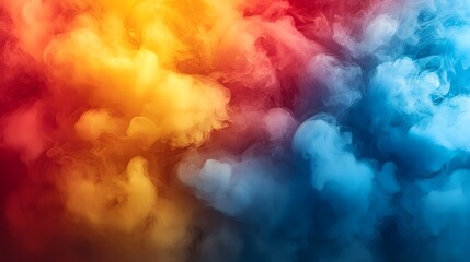 Cinematic smoke and fog swirling in a vibrant abstract background with captivating shades of red yellow blue and orange creating a mesmerizing and atmospheric visual experience
