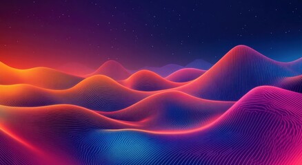 Neon Nightscape: Abstract Colorful Hills Under Starry Sky