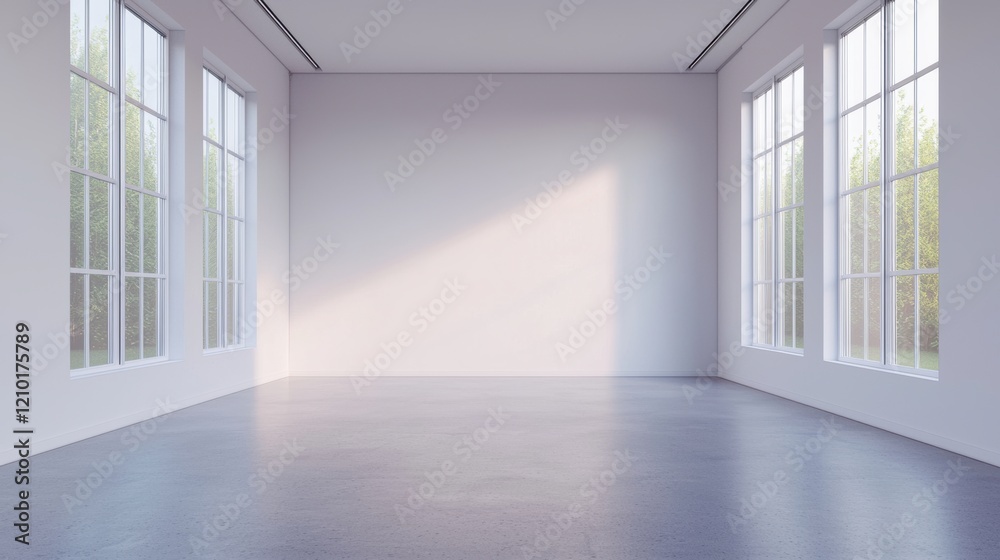 Aufkleber empty modern office space with large windows and soft lighting